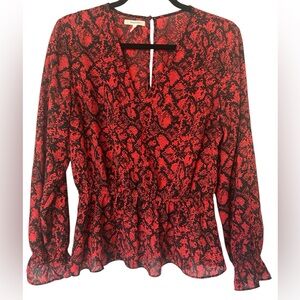 Maurices V-neck blouse snakeskin print, elastic waist, flutter sleeves.